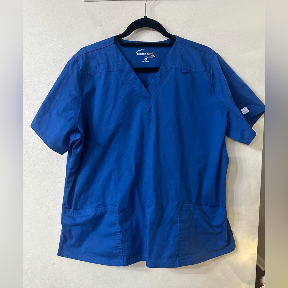 Butter Soft Blue Scrub Top
